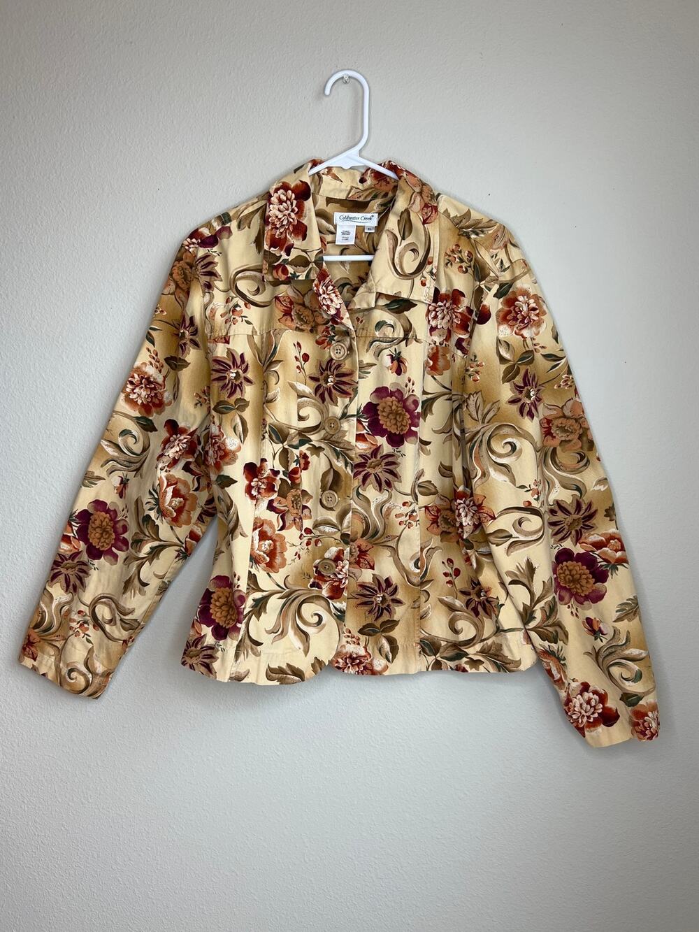 Coldwater Creek Vintage Style Tapestry Floral Button Front Jacket XL
